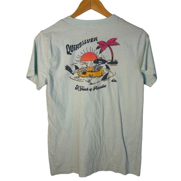 Quiksilver Boy's Graphic Tee - Light Blue, Size Large - Picture 1 of 4
